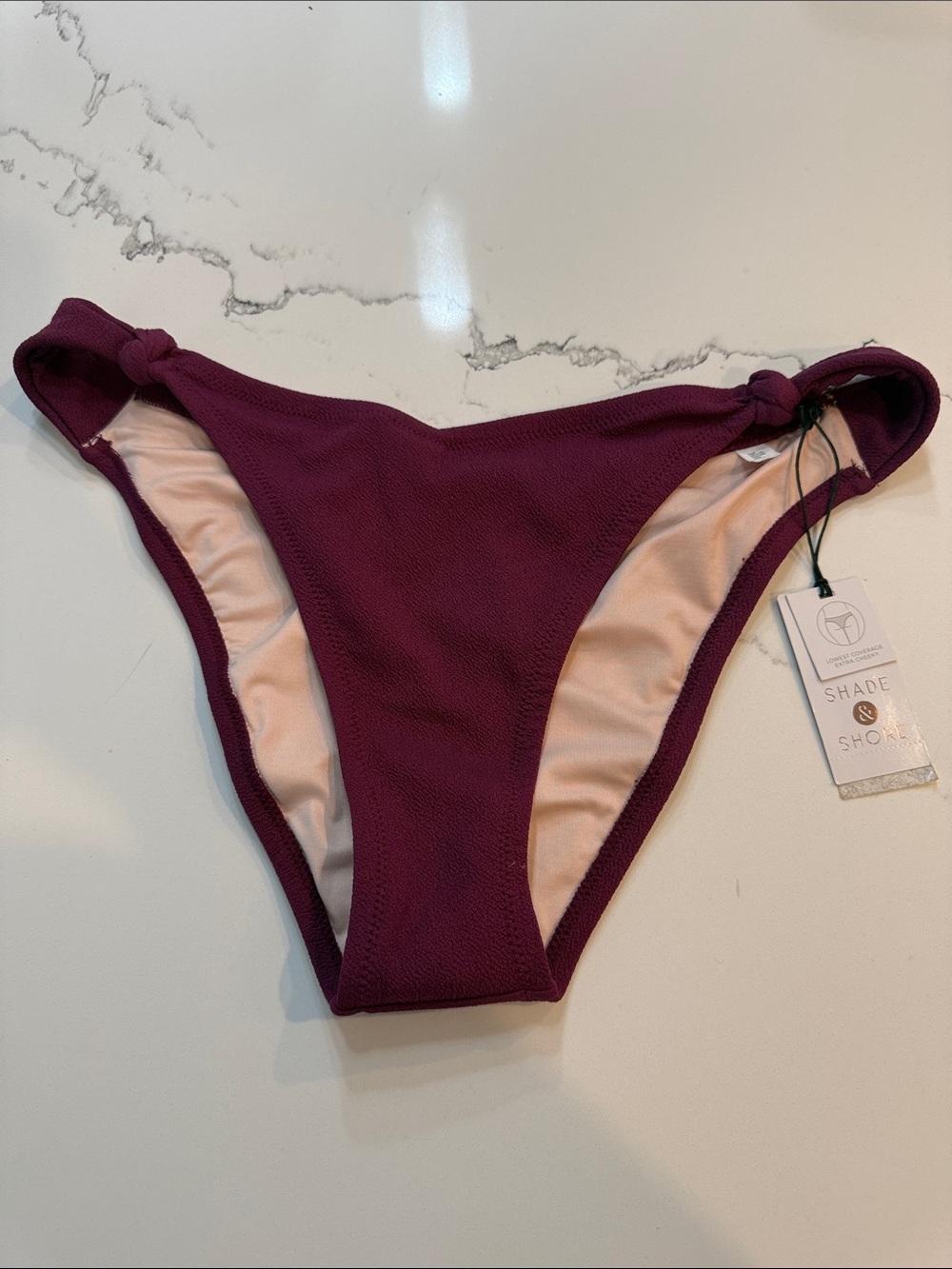 Shade & Shore Deep Plum Bikini Bottom with Knotted Sides